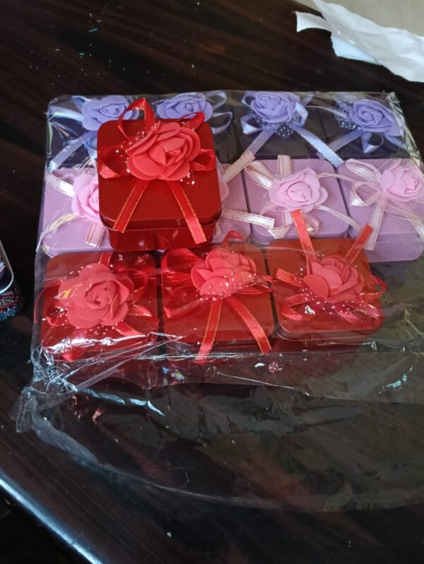 Red Tin box with Flower Bows Decoration