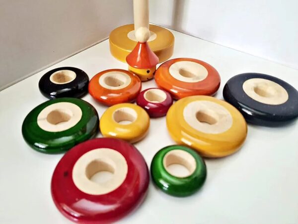 Wooden Toys Ring Set Jolly Joker - 10 Pieces of Wooden Ring Set - Natural Color Handmade Eco Friendly - Image 2