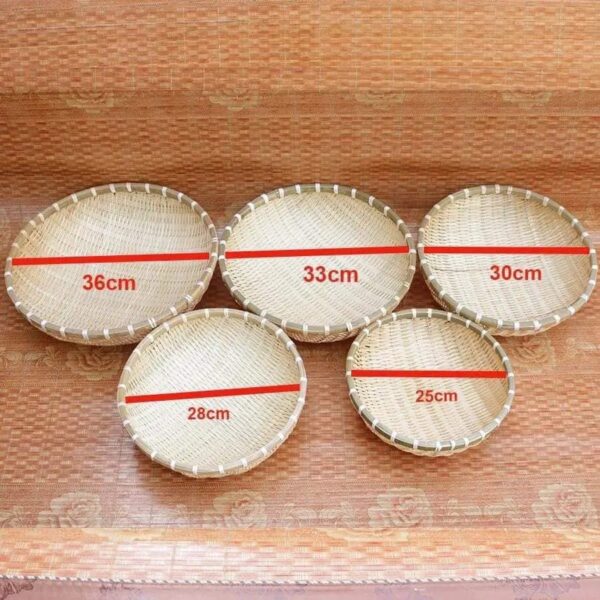 Handmade Bamboo Serving Basket Raft Fruit Vegetable Holder Round for Dining - Image 2