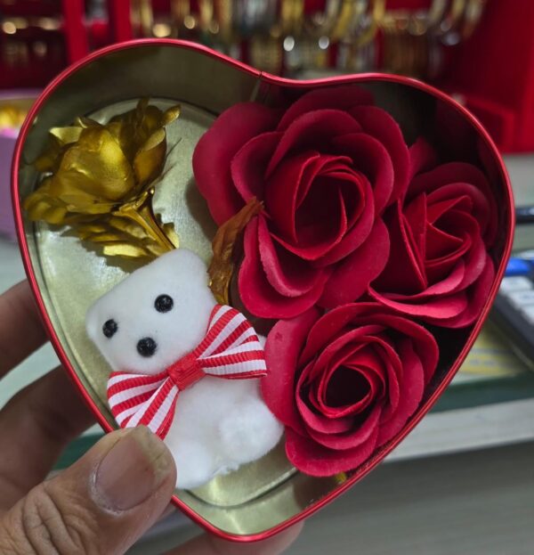 Living Heart Shape Gift Box with Teddy & Rose for Wife, Girlfriend, Fiance On Valentine's Day