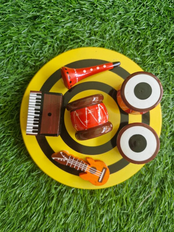 Home Decor Musical Instrument Set, Handmade Musician Set Showpiece, Miniature Tabla Sitar Dholak and Harmonium Set - Image 2