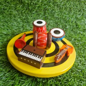Home Decor Musical Instrument Set, Handmade Musician Set Showpiece, Miniature Tabla Sitar Dholak and Harmonium Set