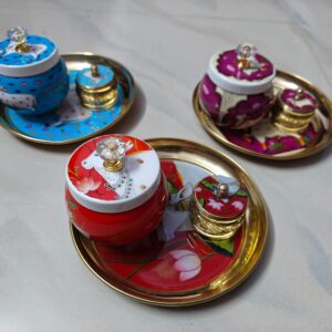 Return gifts *Brass combo*  6" brass plate 2" brass barani 3" Pichwai jar
