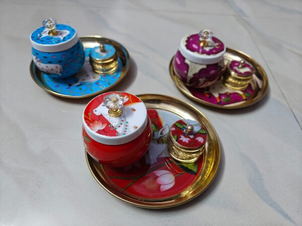 Return gifts *Brass combo*  6" brass plate 2" brass barani 3" Pichwai jar