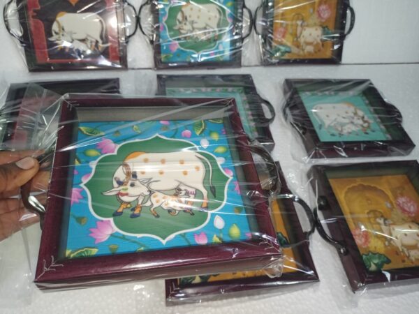 New Box Acrylic frame glassy laminated pichwai tray.