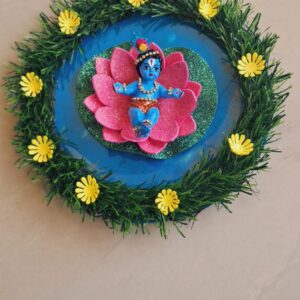 Baby krishna in lotus with pond effect