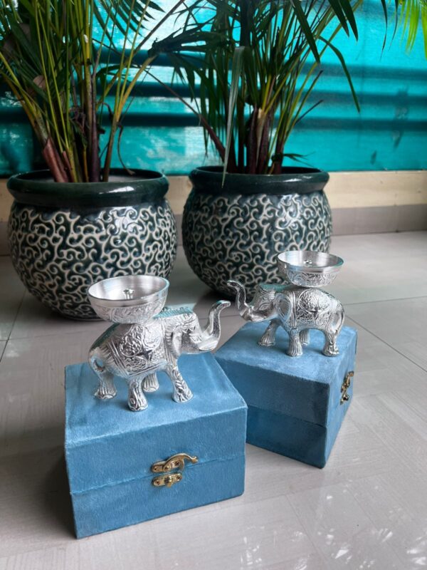 Elephant ankhand diya in velvet box* - Image 2